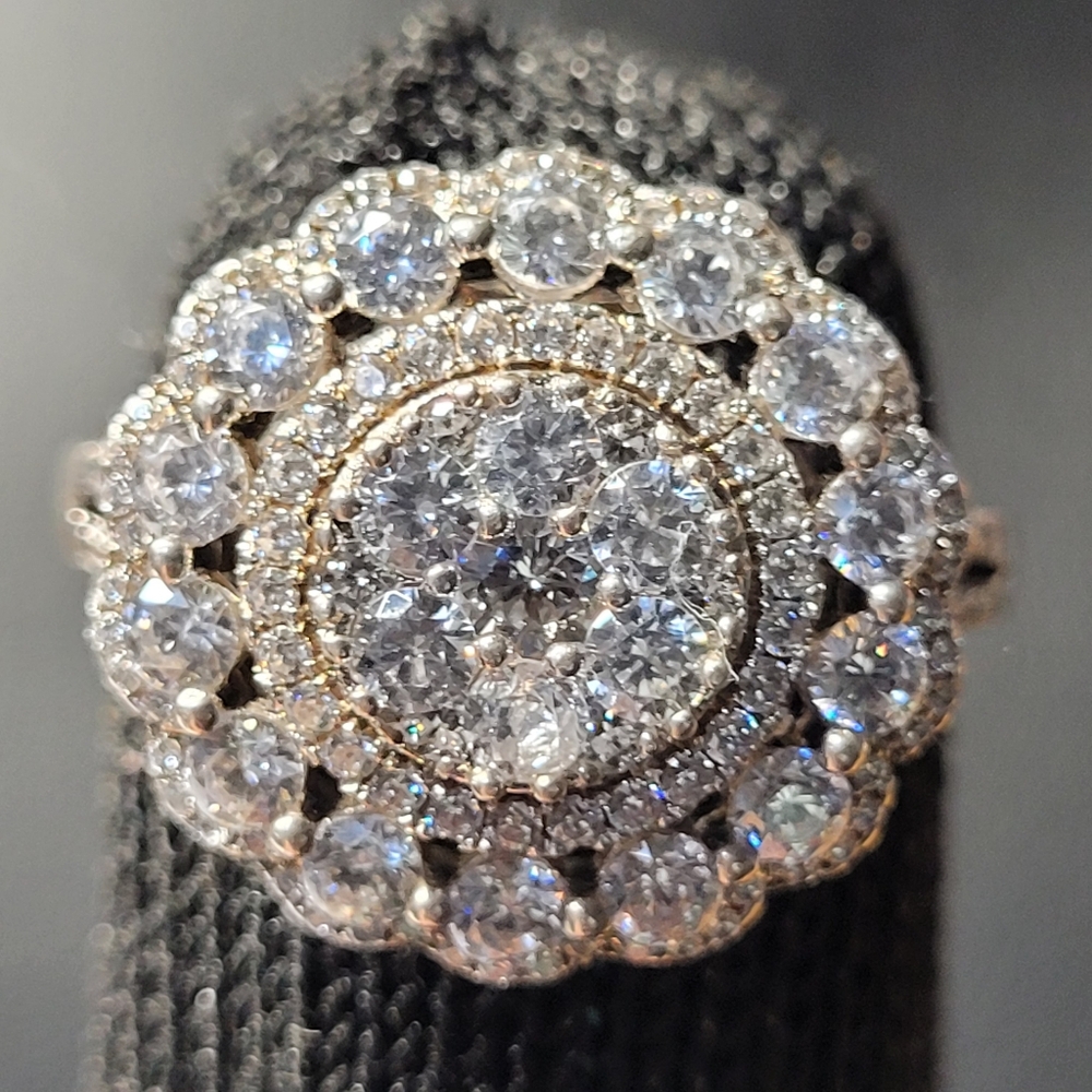 Elegant Halo Cluster Silver CZ Ring